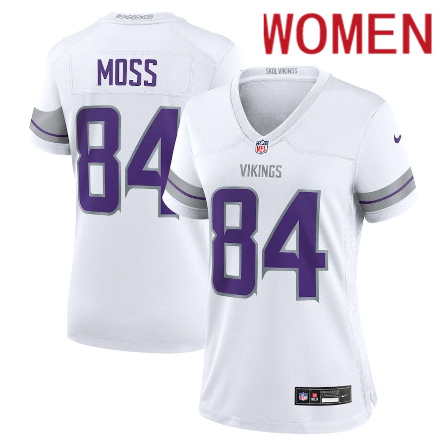 Women Minnesota Vikings #84 Randy Moss Nike White Alternate Retired Player Game NFL Jersey->women nfl jersey->Women Jersey